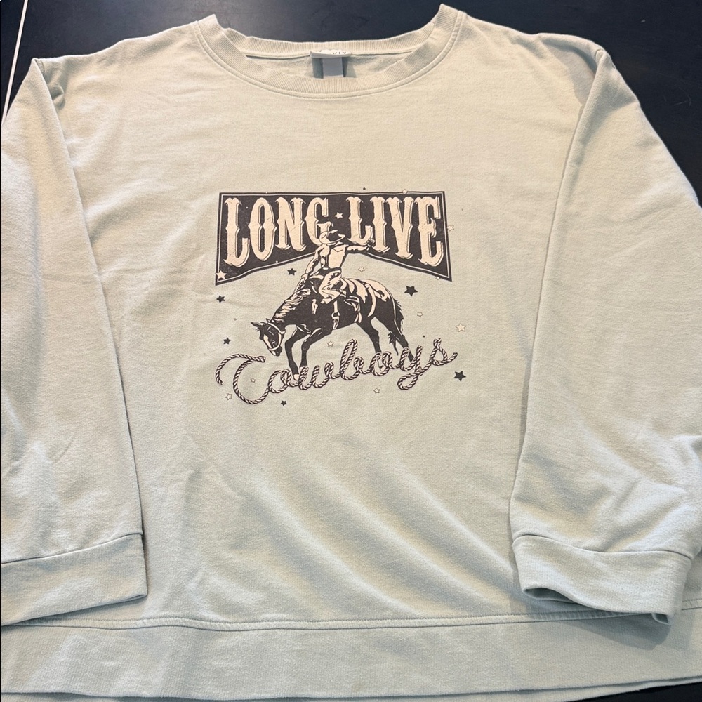 Ava & Viv Light Green Cowboys Graphic Crewneck Sweatshirt 2X